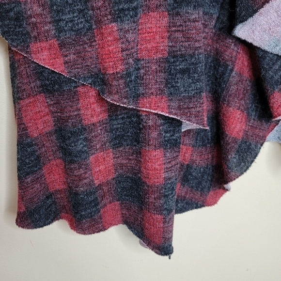 Dotty | Womens Red Black Plaid Cascade Tiered Open Front Cardigan Small - Picture 3 of 7